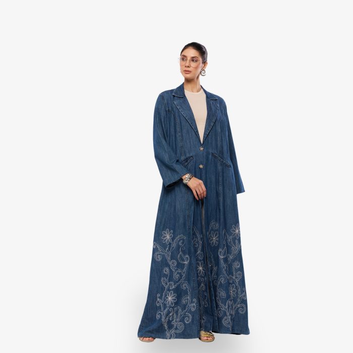 Zari Gleam Embroidered Lightweight Denim Abaya