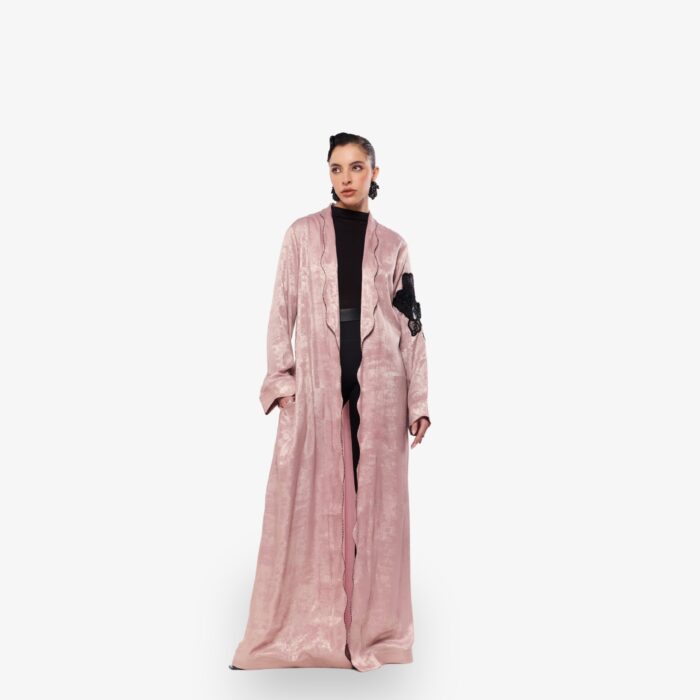 Rosà Blush Hand-Embroidered Lamé Satin Abaya