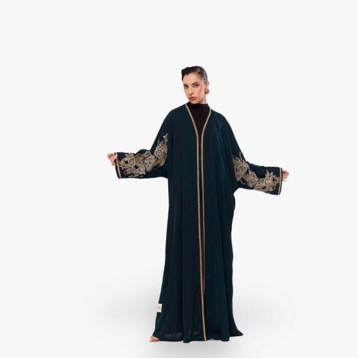 Emerald Poise Hand-Embroidered Royal Georgette Abaya