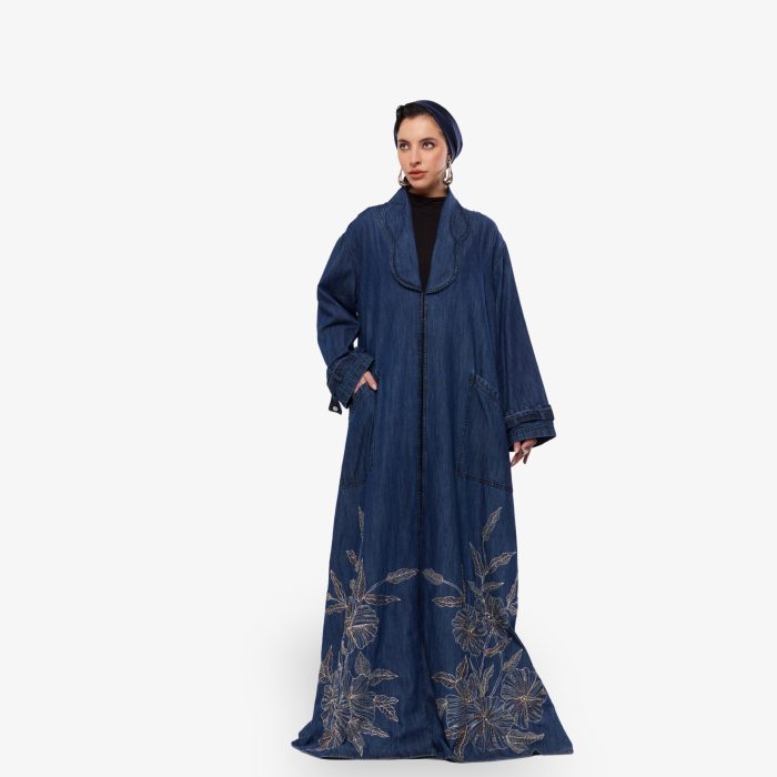 Indigo Bloom Embellished Lightweight Denim Abaya